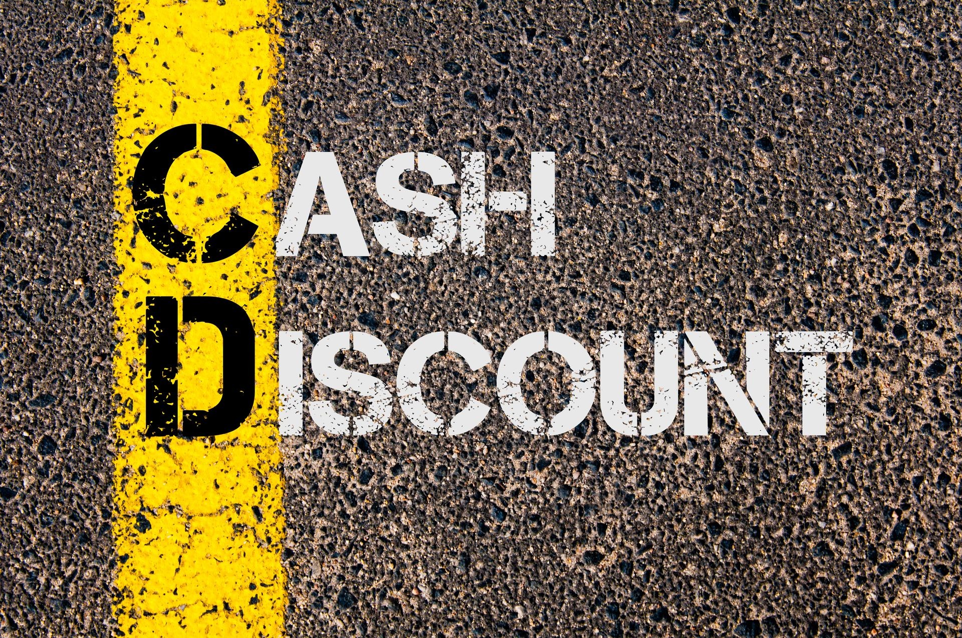 Concept image of Business Acronym CD as Cash Discount  written over road marking yellow paint line.